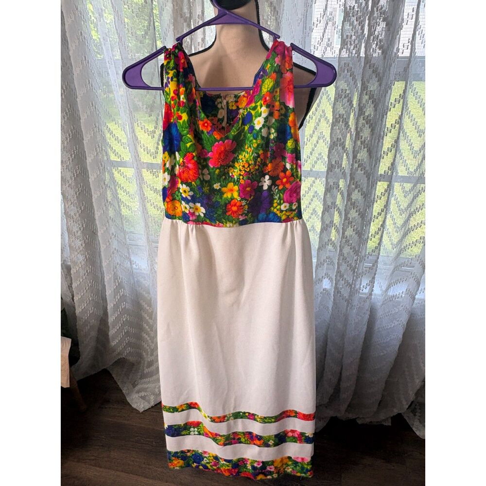 Handmade Floral Midi Dress Cottagecore Sleeveless Colorblock Dress